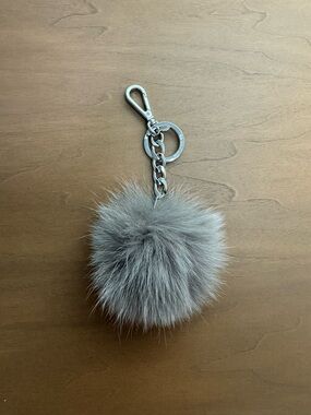 Michael Kors Gray Fur Pom Pom Keychain with Silver Hardware
